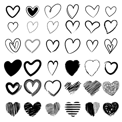 Drawing of hearts, doodle and freehand sketch of hearts. vector illustration