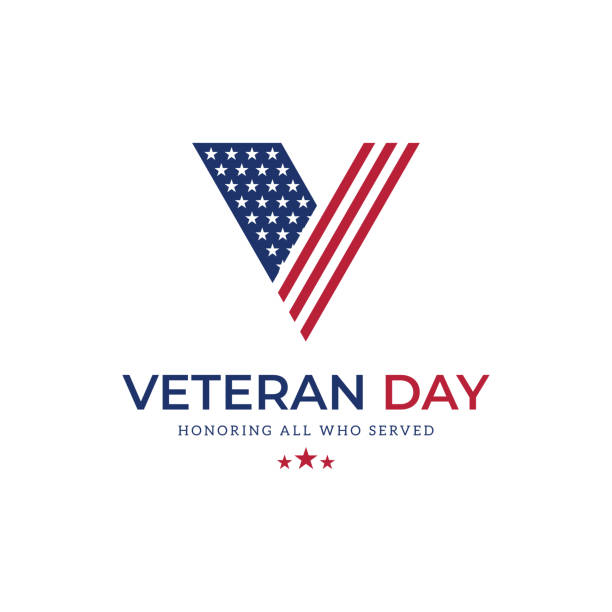 ilustrações de stock, clip art, desenhos animados e ícones de letter v logo formed usa flag and rank of soldiers as a symbol of veterans - xi