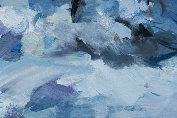 Blue background oil paint. Beautiful brush strokes close-up.