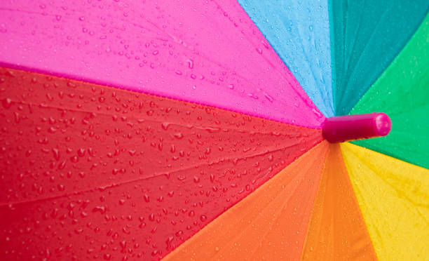 istock Raindrops on a colored umbrella. Rainy weather concept 1400201573