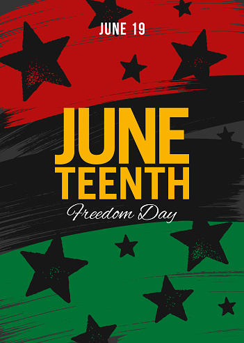 Juneteenth Independence Day Design with American flag. For advertising, poster, banners, leaflets, card, flyers and background. African-American history and heritage. Freedom or Liberation day. Card, banner, poster, background design. Vector illustration. Stock illustration