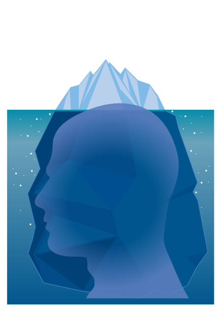 ilustrações, clipart, desenhos animados e ícones de um homem que imagina a ponta do iceberg e a psicologia profunda - tip of the iceberg