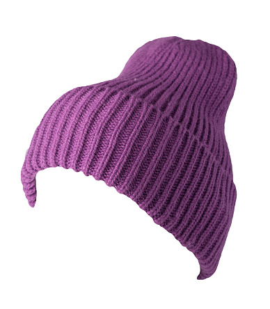 purple hat isolated on white background .knitted hat .