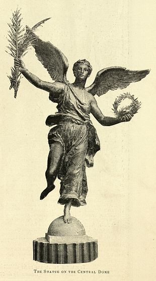 Vintage illustration after a photograph of the Angel of Victory from the Central Dome of, Paris, Exposition Universelle 1889, Victorian 19th Century