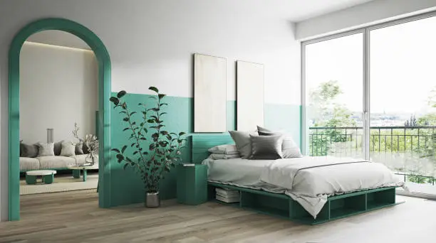 Photo of modern bedroom interior.