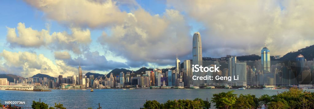 Victoria Harbor from Central District to Wan Chai. Central District - Hong Kong Stock Photo