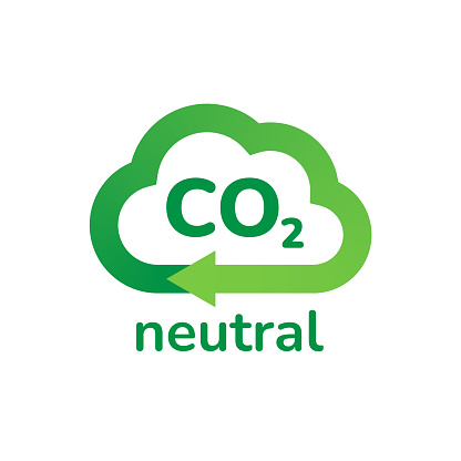 CO2 neutral logo banner icon isolated. Zero carbon emission, CO2 neutrality, zero footprint, net zero tax credit. Green cloud shape ecology environment label, stop global warming vector illustration.