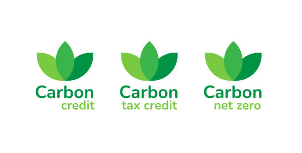 istock Carbon credit label banner icon set. CO2 emission reduction, zero carbon footprint, carbon tax credit concept. Green ecology environment plant leaf design element. Stop global warming, greenhouse gas. 1400208572