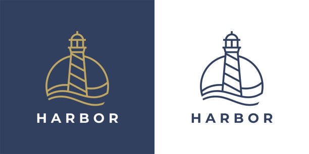 symbol des hafenleuchtturms - lighthouse stock-grafiken, -clipart, -cartoons und -symbole