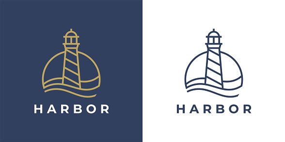 Lighthouse icon. Harbor symbol. Light beacon sign. Maritime tower emblem. Vector illustration.