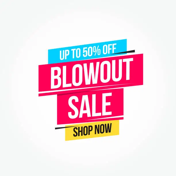 Vector illustration of Blowout Sale 50% Off Shop Now Advertisement Label