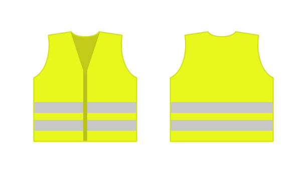 ilustraciones, imágenes clip art, dibujos animados e iconos de stock de vis chaleco. chaqueta visible. chaleco amarillo visible por seguridad. chaqueta para construcción, policía y seguridad. alta visibilidad del chaleco. uniforme reflectante para protección. vector - waistcoat