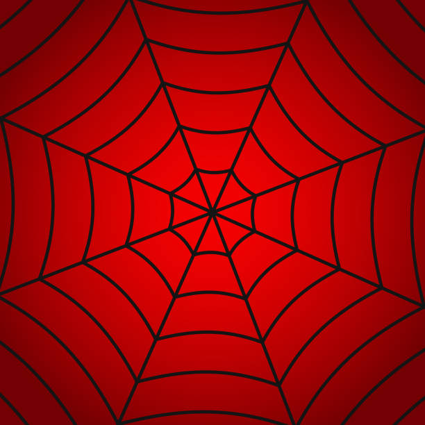 spinnenmann. spiderman-hintergrund. roter hintergrund mit schwarzem spinnennetz von spiderman. muster von spinnweben für netz, falle und horror. textur des helden. vektor - spiderman comic stock-grafiken, -clipart, -cartoons und -symbole