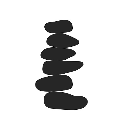Stone balance. Icon zen. Logo of pebble, rocks and stones. Spa, yoga and massage logo. Black icon isolated on white background. Harmony relax concept. Vector.