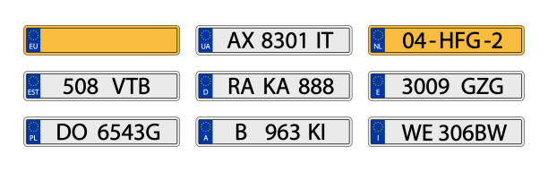 ilustrações, clipart, desenhos animados e ícones de carro com número. placa do carro. registro europeu de veículo. sinal de licença para a europa. placa de número euro de auto. ícone da ue, alemanha, polônia, holanda, espanha e itália. vetor - license plate