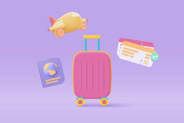 istock 3D suitcase with identity passport and flight plane travel tourism trip planning. Tourism plane trip planning world tour with travel bag on holiday summer concept. 3d icon vector render illustration 1400209825