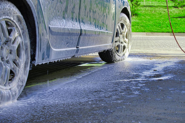 istock Washing car with active foam shampoo 1400213309