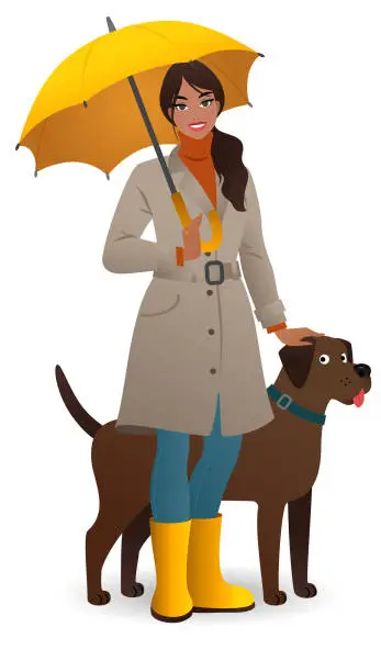 Vector illustration of Woman with a dog