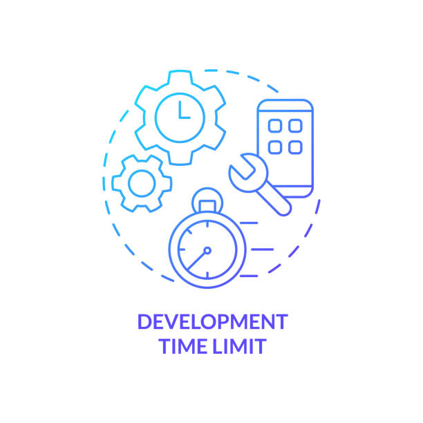 Development time limit blue gradient concept icon Development time limit blue gradient concept icon. Building program. Programing language choice criterion abstract idea thin line illustration. Isolated outline drawing. Myriad Pro-Bold font used perimeter formula stock illustrations