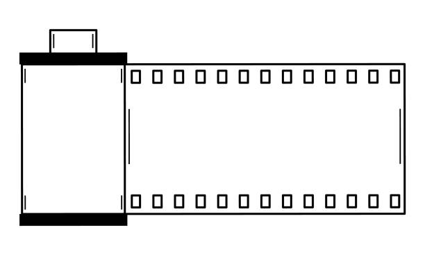 Hand drawn container with photographic film. Equipment of the 80s, 90s for photographing. Doodle style. Vector Hand drawn container with photographic film. Equipment of the 80s, 90s for photographing. Doodle style. Sketch. Vector illustration reel to reel tape stock illustrations