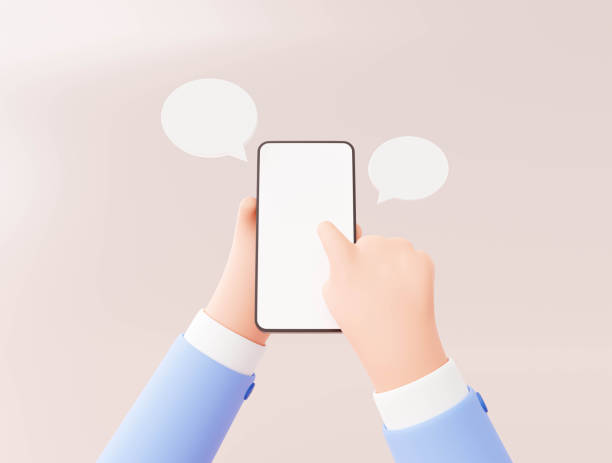 istock Hand holding mobile with chat notification alert on chat speech bubble notice reminder 3d cartoon illustration 1400218306