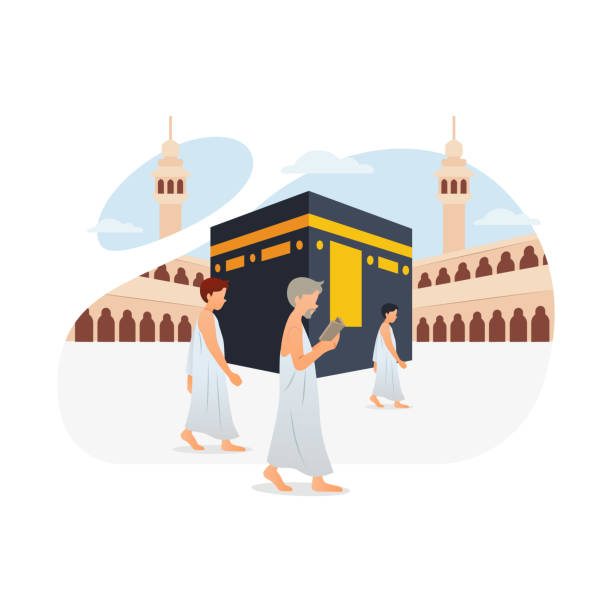 illustrazioni stock, clip art, cartoni animati e icone di tendenza di tawaf cammina per la kaaba sette volte - praying islam sacrifice mosque