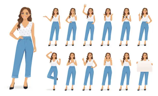 Vector illustration of Woman in casual style clothes set