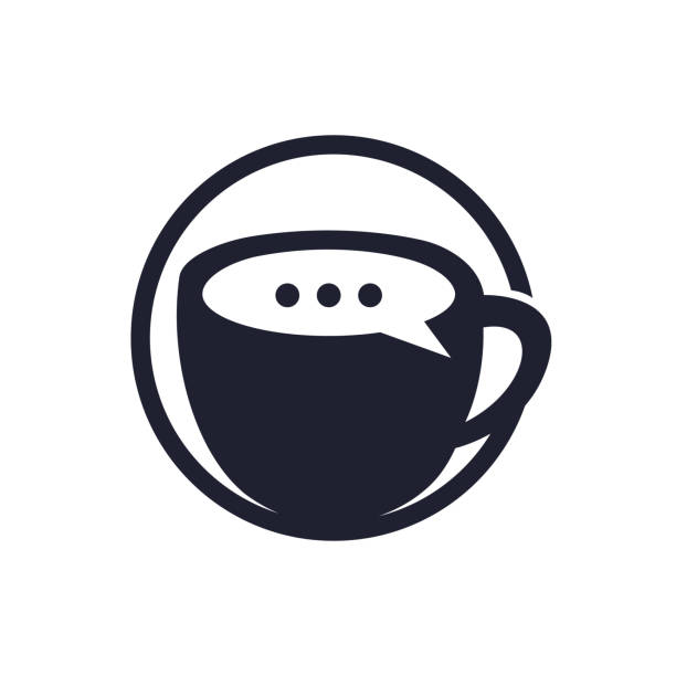 ilustraciones, imágenes clip art, dibujos animados e iconos de stock de diseño de logotipo vectorial de coffee talk. taza de café con diseño vectorial de icono de chat de burbujas. - coffee cup coffee cup bubble
