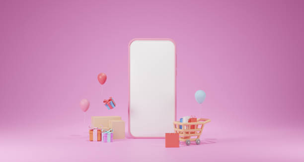 istock Online shopping concept. Mobile shop with parcels box for delivery background. 3D rendering. 1400225003