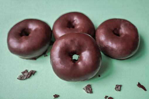 tasty chocolate donuts for breakfast, unhealthy food