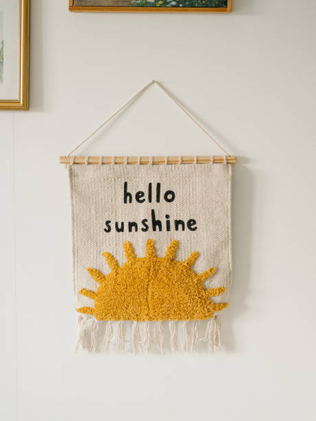 Hello sunshine emboridered wall embroidery stock photo