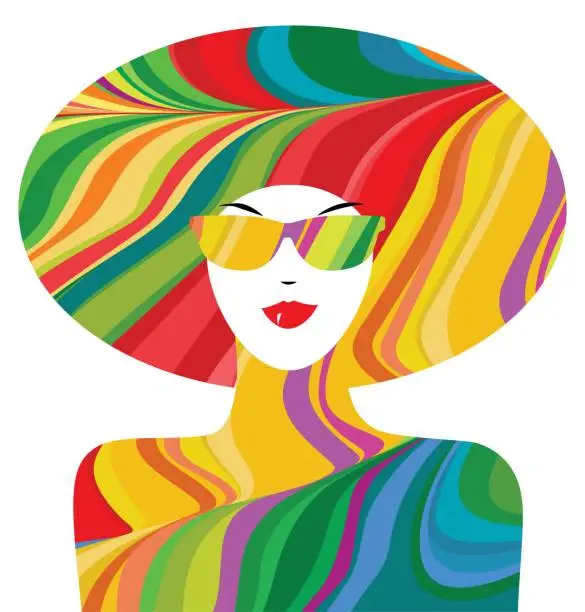 Vector illustration of futuristic silhouette of a fashionable girl in glasses