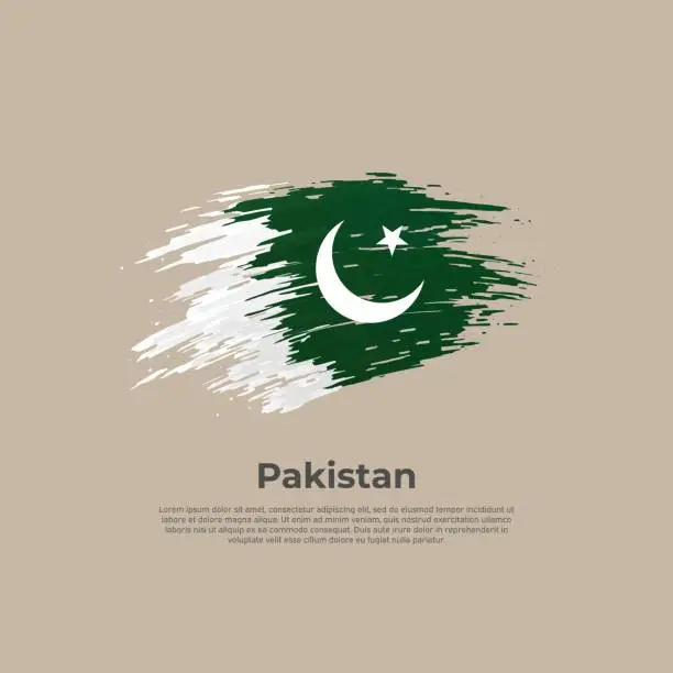 Vector illustration of Pakistan flag. Brush strokes. Brush painted pakistani flag on a light background. Vector design, template national poster with place for text. State patriotic banner of pakistan, cover. Copy space