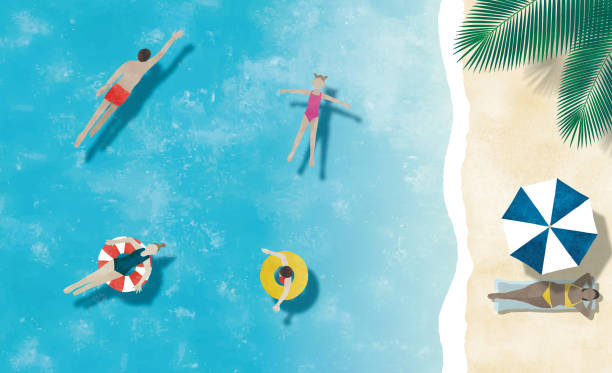 istock People swimming sea and on the beach watercolor 1400234404