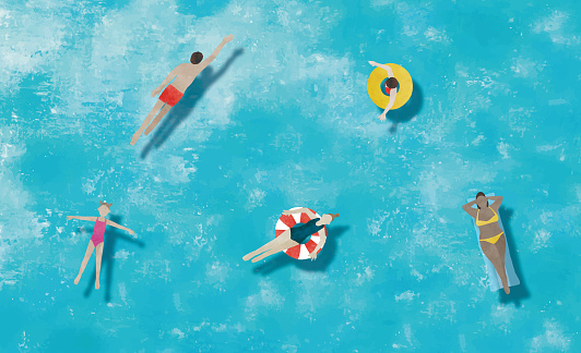 People swimming sea watercolor