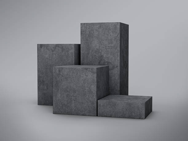 istock Display stand podium made from grey concrete in four step display of product design cement 4 podium Display background 3d rendering 1400234579