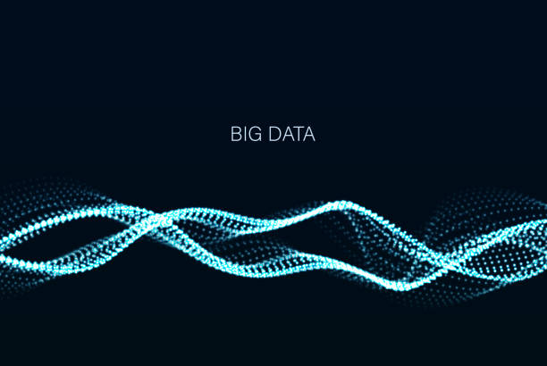 istock Dynamic wave on abstract dark background. Futuristic dotted stream of glowing dots.Big data. 1400235575