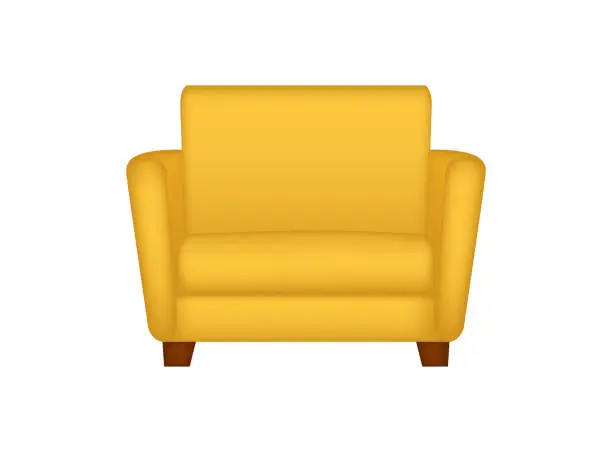 Vector illustration of Yellow fabric armchair isolated on white, 3d vector illustration