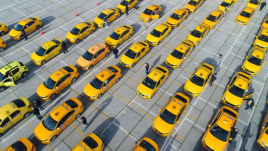 istanbul, Turkey – December 5, 2021: Aerial View of Taxi Cabs