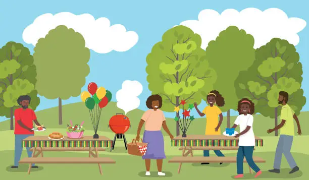 Vector illustration of People Having A Family Reunion To Celebrate Juneteenth In The Park