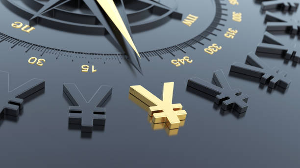 istock Compass with golden Japanese Yen symbol 1400238310