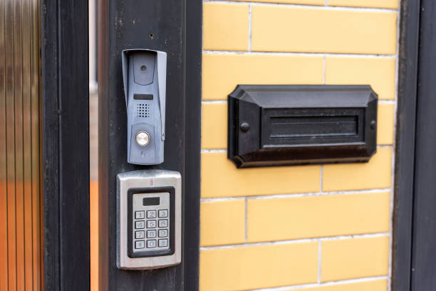 istock intercom panel with a video camera on the brick fence of private house 1400239295
