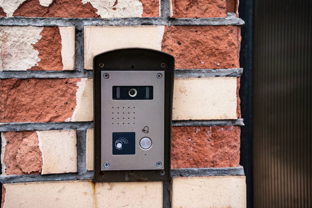 istock intercom panel with a video camera on the brick fence of private house 1400239299