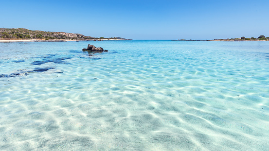 Crystal clear sea water at Elafonisi Beach, Crete. Low angle view.