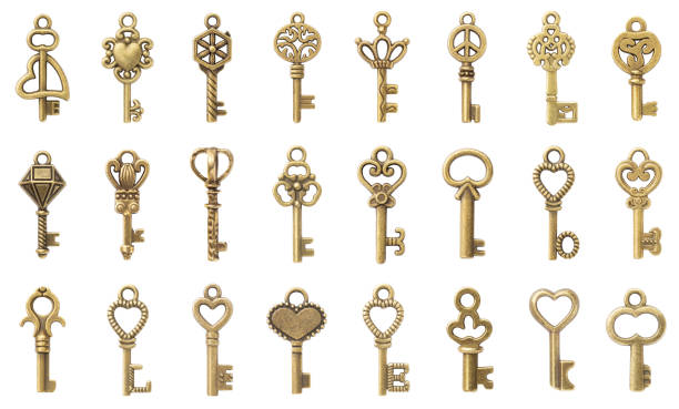 istock Set of 24 vintage keys isolated on white background 1400240622