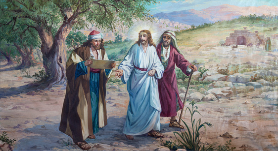 Valencia - The painting of Jesus with the disciples of Emausy in the church San Salvador y Santa Monica by unknown artist.