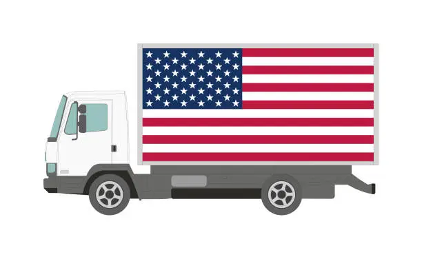 Vector illustration of Truck with USA flag on white background - Vector