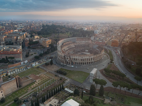 Image with the drone of the Colosseum in Rome