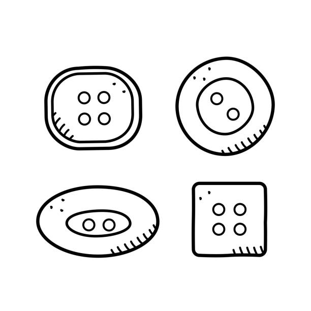 illustrations, cliparts, dessins animés et icônes de ensemble de boutons d’icônes pour les vêtements, accessoires d’illustration de griffonnage vectoriel pour la couture et le travail à l’aiguille. - sewing item button needlecraft product hole