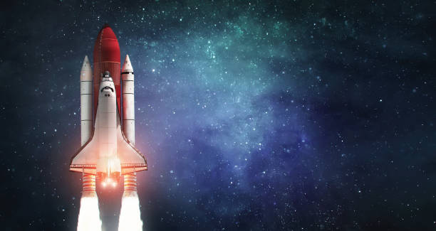 istock Shuttle in space. Sci-fi space wallpaper. Spaceship with bright stars. Elements of this image furnished by NASA 1400245387